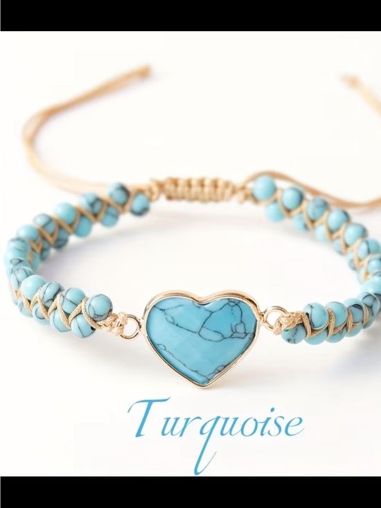 Jewelry - Gold-Trim Turquoise Heart Beaded Bracelet - Women Jewelry